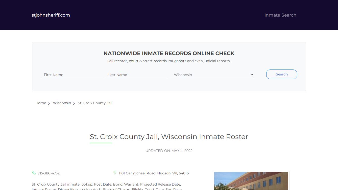 St. Croix County Jail, Wisconsin Inmate Roster