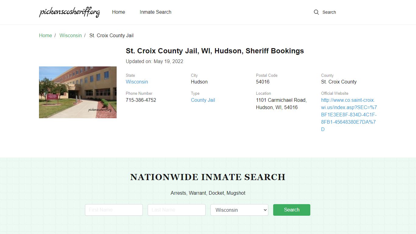 St. Croix County Jail, WI, Hudson, Sheriff Bookings